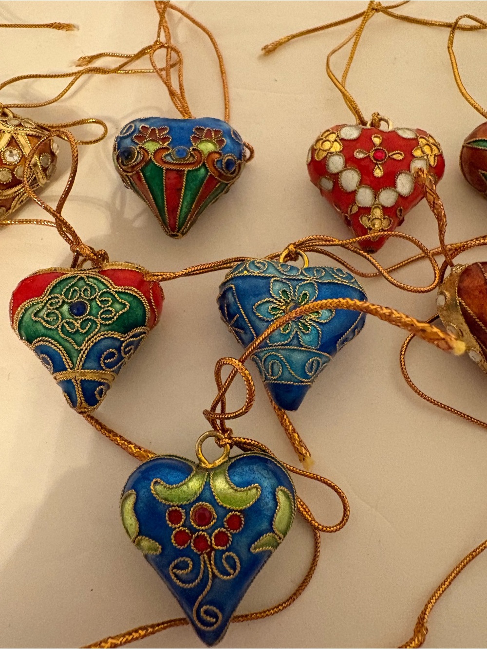 10 mini cloisonné enameled puffy heart ornaments 💗